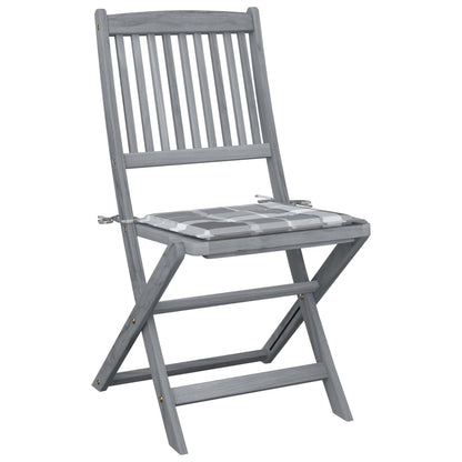 Tuinstoelen Inklapbaar Met Kussens Massief Acaciahout 6 Grijs ruitpatroon