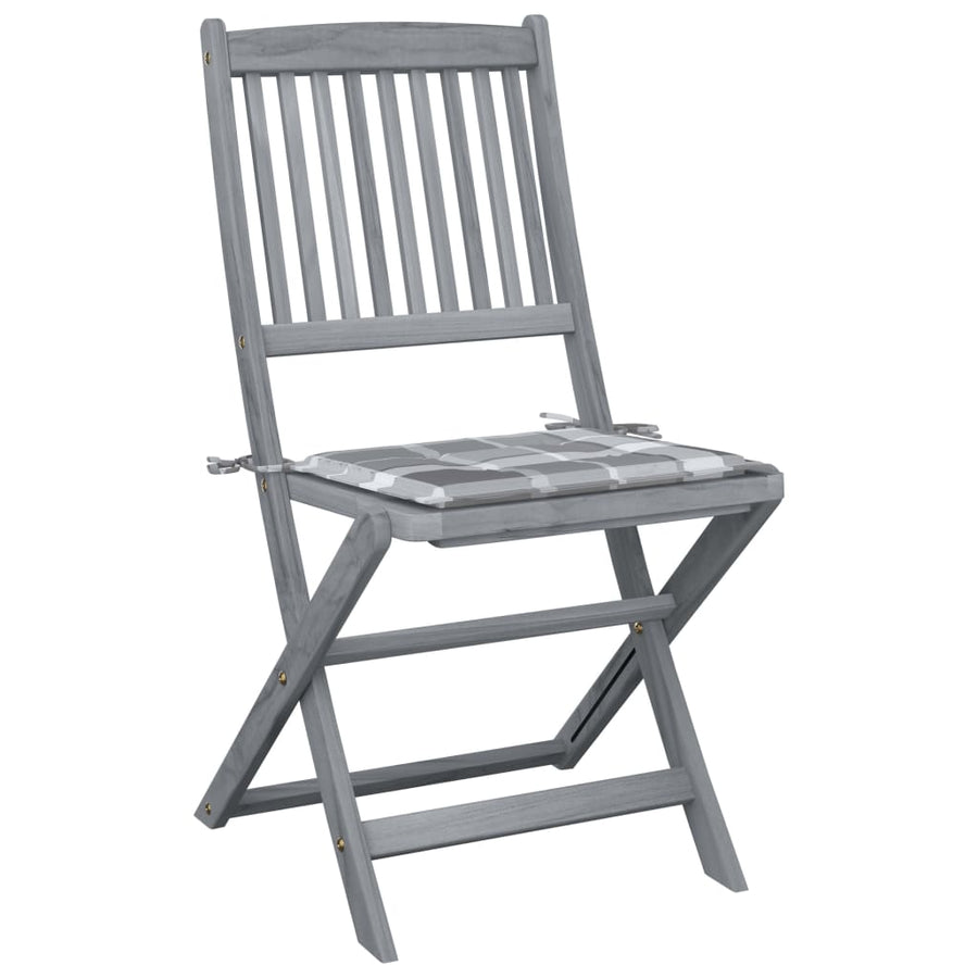 Tuinstoelen Inklapbaar Met Kussens Massief Acaciahout 6 Grijs ruitpatroon