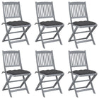 Tuinstoelen 6 st massief acaciahout inklapbaar met kussens