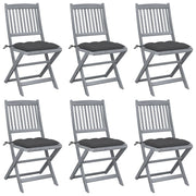 Tuinstoelen 6 st massief acaciahout inklapbaar met kussens