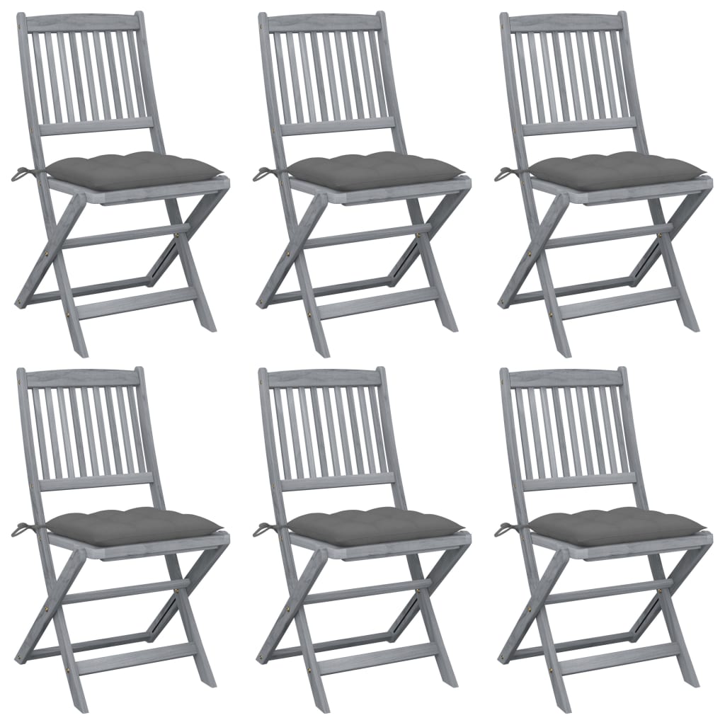 Tuinstoelen Inklapbaar Met Kussens Massief Acaciahout 6 Grijs