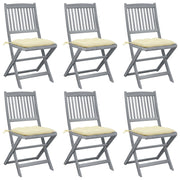 Tuinstoelen 6 st massief acaciahout inklapbaar met kussens