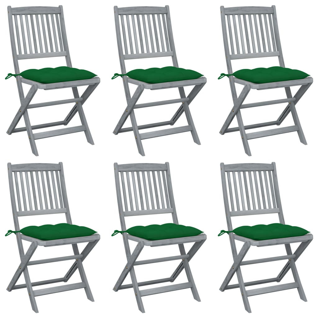 Tuinstoelen 6 st inklapbaar met kussens massief acaciahout
