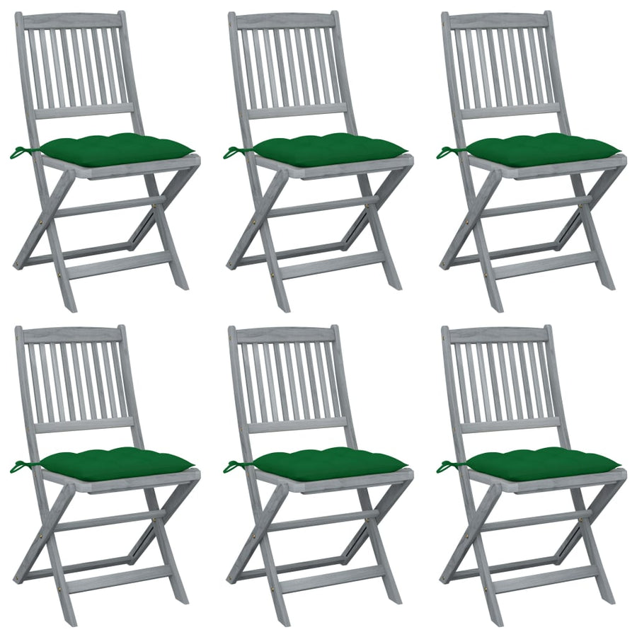 Tuinstoelen 6 st inklapbaar met kussens massief acaciahout