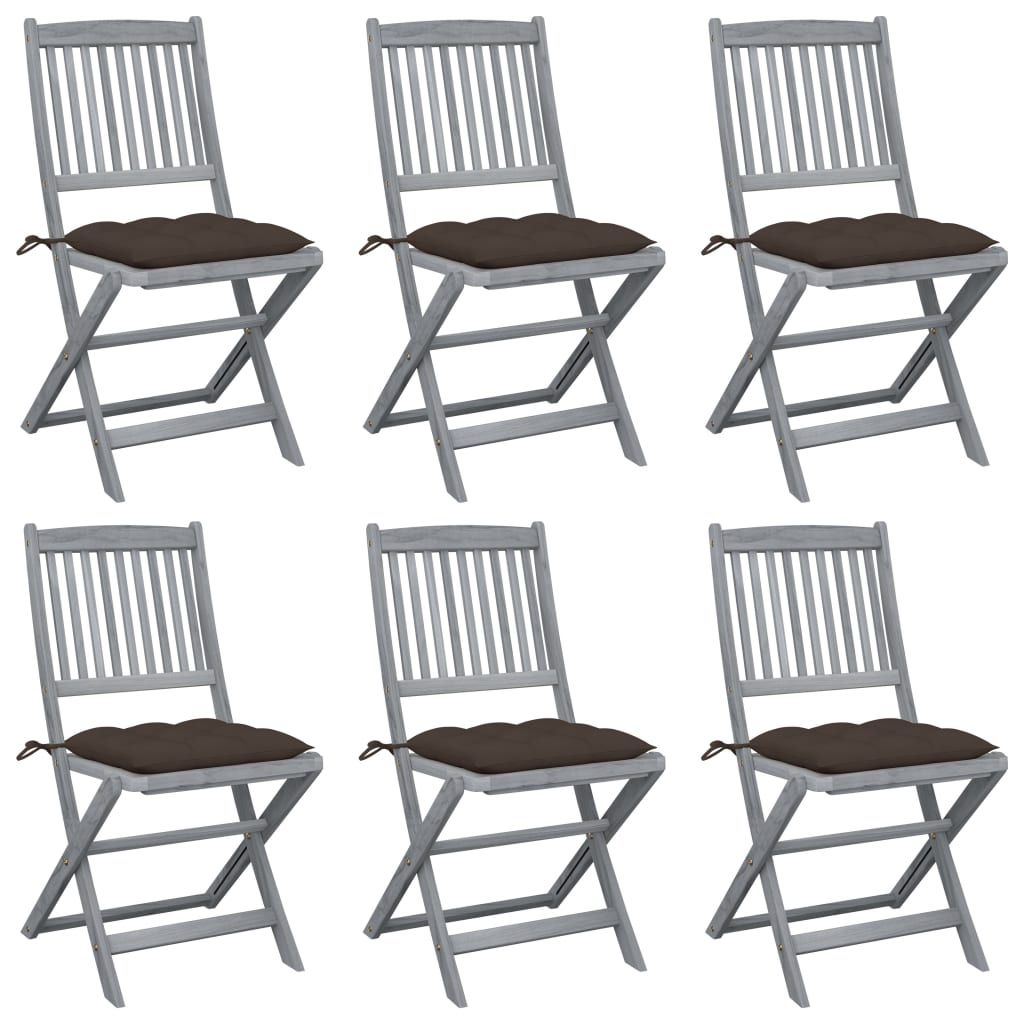 Tuinstoelen 6 St Inklapbaar Met Kussens Massief Acaciahout Taupe
