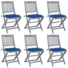 Tuinstoelen 6 st massief acaciahout inklapbaar met kussens