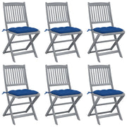 Tuinstoelen 6 st massief acaciahout inklapbaar met kussens