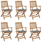 Garden chairs 6 pcs foldable with cushions solid acacia wood