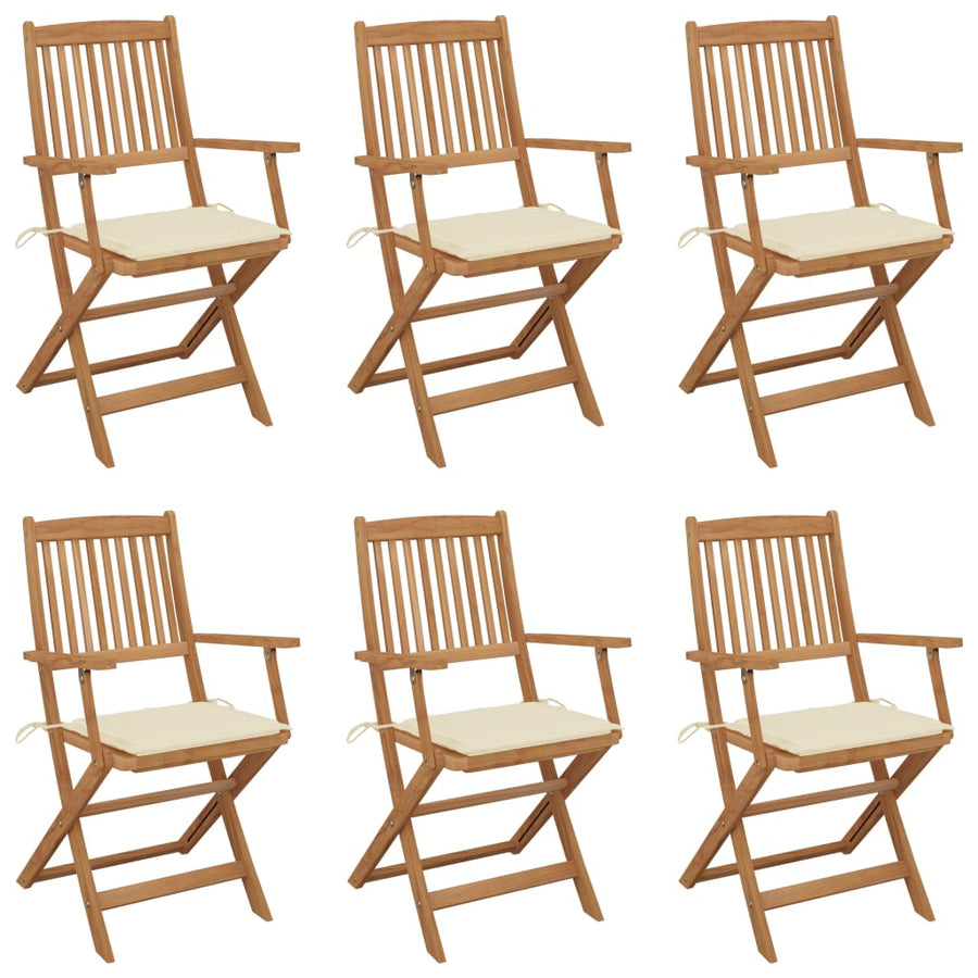 Tuinstoelen 6 St Inklapbaar Met Kussens Massief Acaciahout 1 Crème