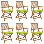 Tuinstoelen 6 st massief acaciahout inklapbaar met kussens