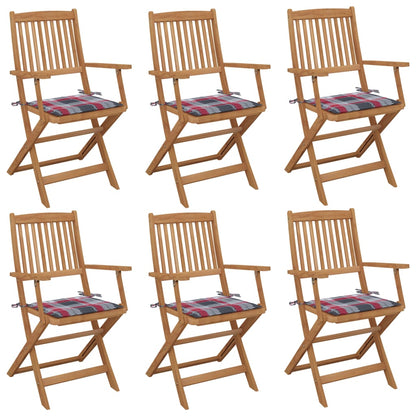 Tuinstoelen 6 st inklapbaar met kussens massief acaciahout