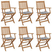 Garden chairs 6 pcs foldable with cushions solid acacia wood