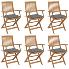 Garden chairs 6 pcs foldable with cushions solid acacia wood