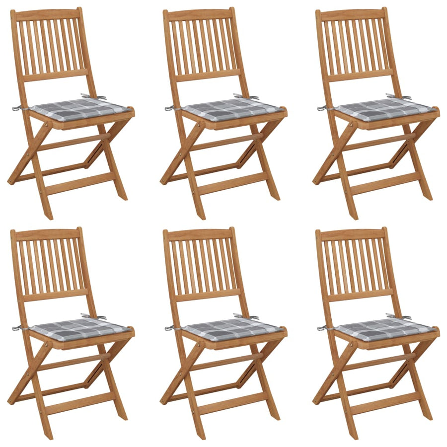 Tuinstoelen Inklapbaar Met Kussens Massief Acaciahout 6 Grijs ruitpatroon
