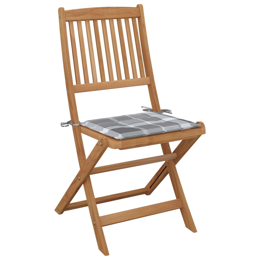 Tuinstoelen Inklapbaar Met Kussens Massief Acaciahout 6 Grijs ruitpatroon