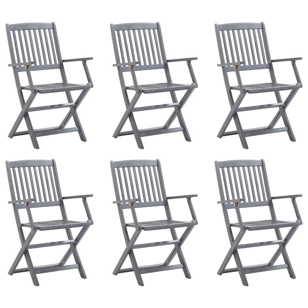 Tuinstoelen Inklapbaar Massief Acaciahout Grijs 6 Met armleuning