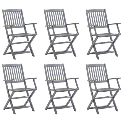 Tuinstoelen Inklapbaar Massief Acaciahout Grijs 6 Met armleuning