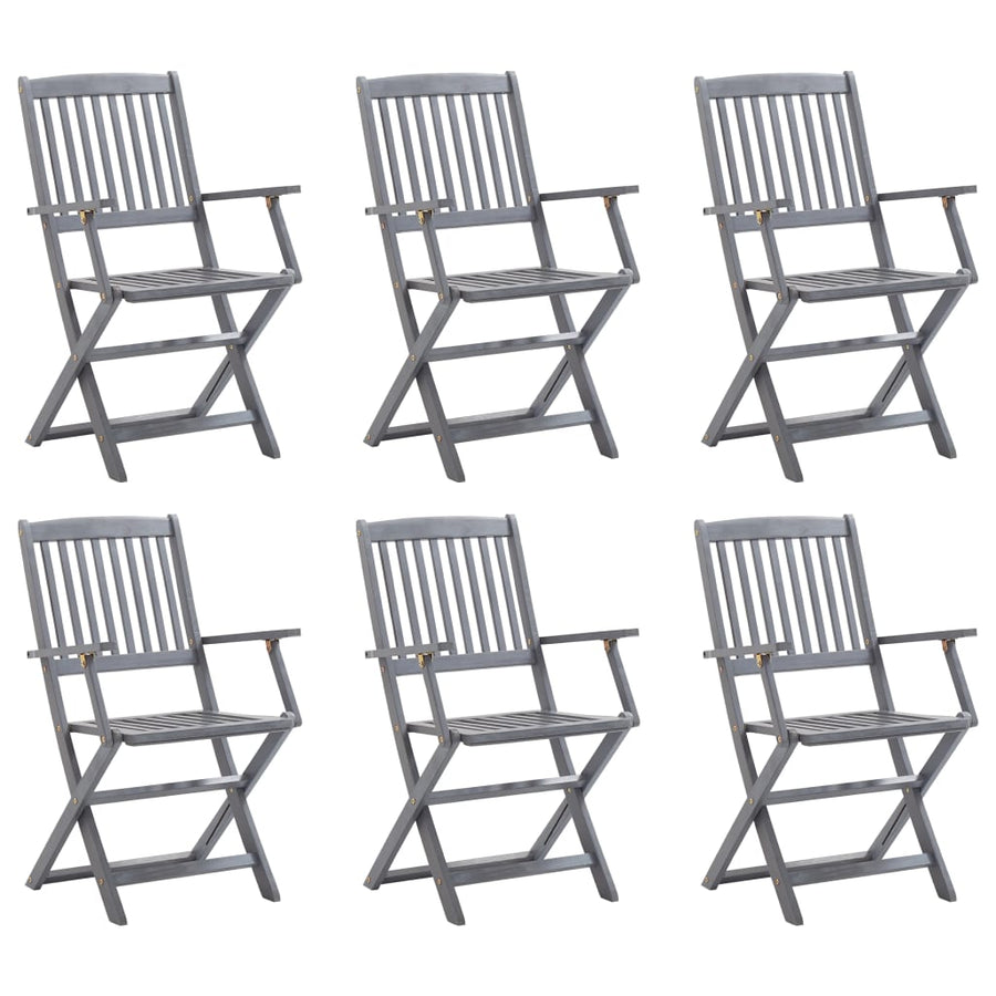 Tuinstoelen Inklapbaar Massief Acaciahout Grijs 6 Met armleuning