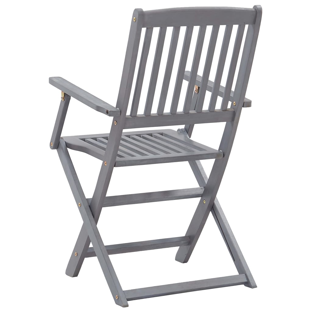 Tuinstoelen Inklapbaar Massief Acaciahout Grijs 6 Met armleuning