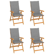 Tuinstoelen 4 st massief teakhout met grijze kussens