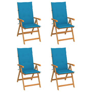 Tuinstoelen massief teakhout 4 st blauwe kussens