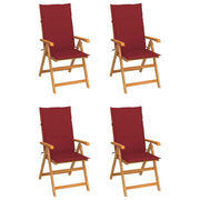 Tuinstoelen 4 st massief teakhout wijnrode kussens