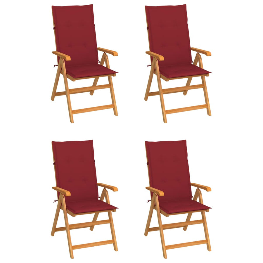 Tuinstoelen Met Wijnrode Kussens Massief Teakhout 4 Wijnrood