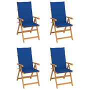 Tuinstoelen 4 st massief teakhout met blauwe kussens