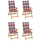 Tuinstoelen 4 st massief teakhout rood geruite kussens
