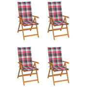 Tuinstoelen 4 st massief teakhout rood geruite kussens