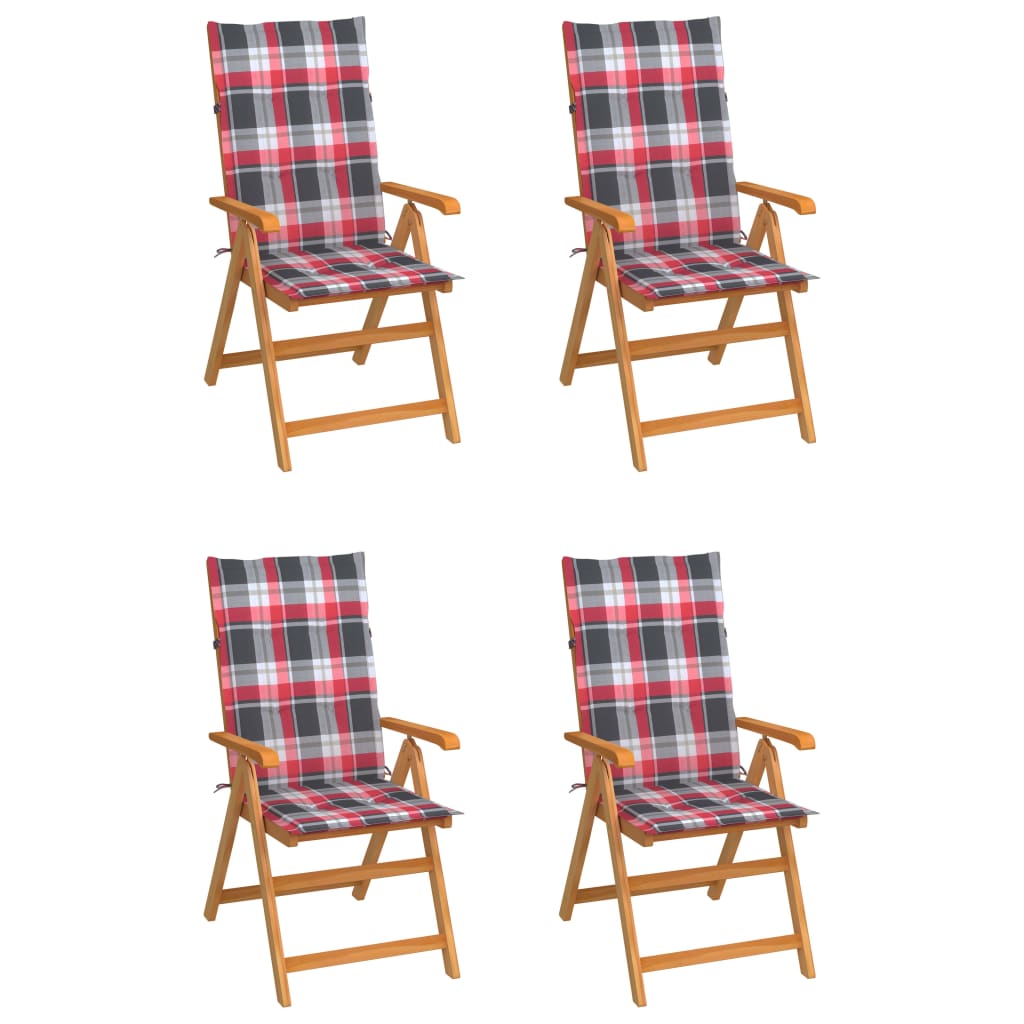 Tuinstoelen Met Rood Geruite Kussens Massief Teakhout 4 Rood ruitpatroon