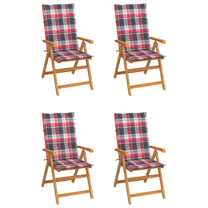 Tuinstoelen Met Rood Geruite Kussens Massief Teakhout 4 Rood ruitpatroon