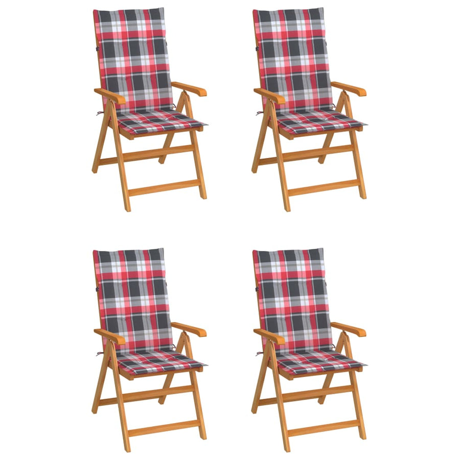 Tuinstoelen Met Rood Geruite Kussens Massief Teakhout 4 Rood ruitpatroon
