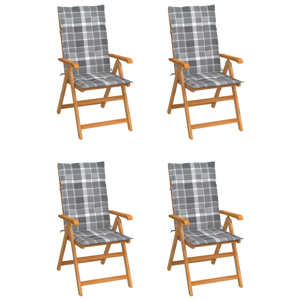 Tuinstoelen Met Grijs Geruite Kussens Massief Teakhout 4 Grijs ruitpatroon