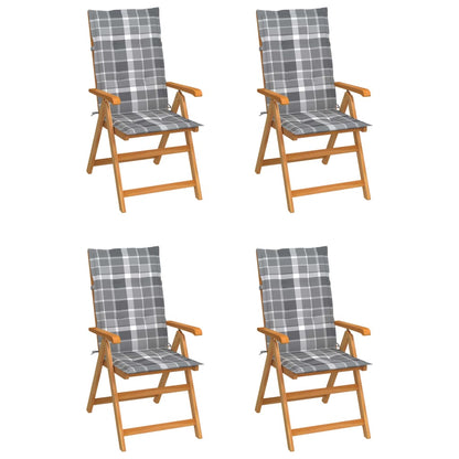 Tuinstoelen Met Grijs Geruite Kussens Massief Teakhout 4 Grijs ruitpatroon