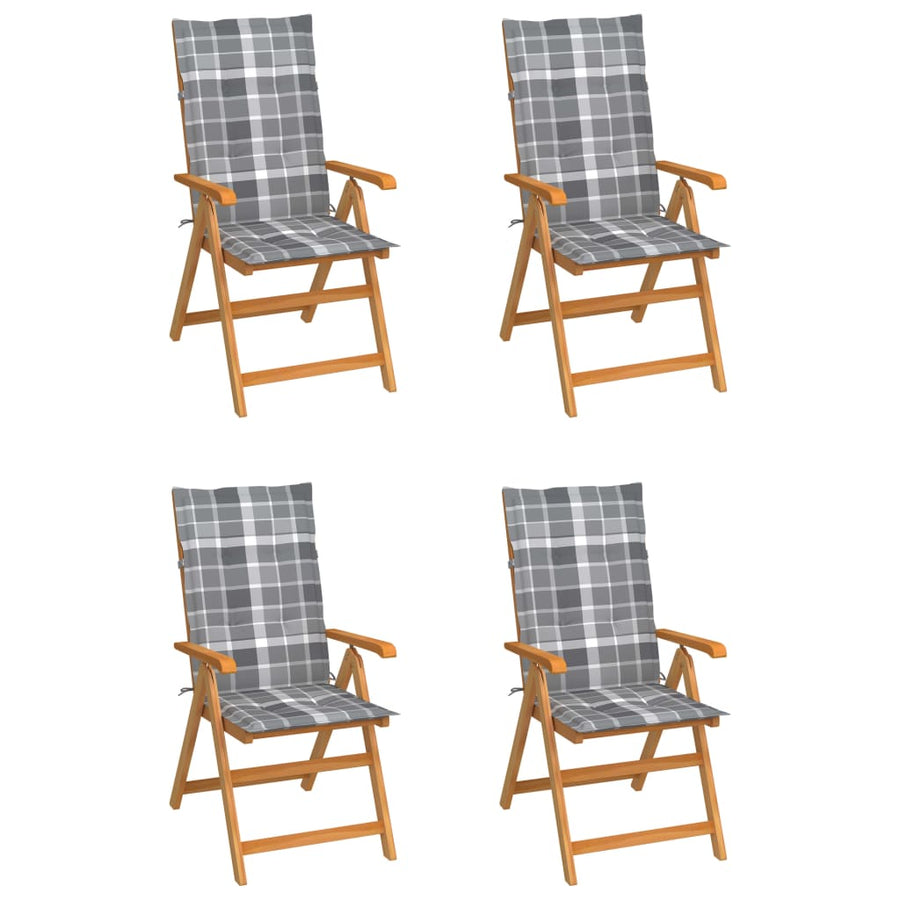 Tuinstoelen Met Grijs Geruite Kussens Massief Teakhout 4 Grijs ruitpatroon