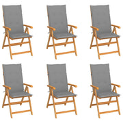 Garden chairs 6 pcs with grey cushions solid teak