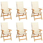 Garden chairs 6 pcs with cream-colored cushions solid teak wood