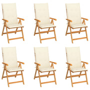 Garden chairs 6 pcs with cream-colored cushions solid teak wood