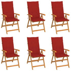 Garden chairs, 6 pcs, with red cushions, solid teak