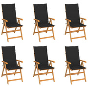 Garden chairs 6 pcs with black cushions solid teak