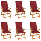 Garden chairs 6 pcs with wine-red cushions solid teak wood