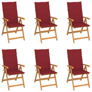 Garden chairs 6 pcs with wine-red cushions solid teak wood