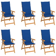 Garden chairs 6 pcs with royal blue cushions solid teak wood