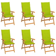 Garden chairs 6 pc with bright green cushions solid teak