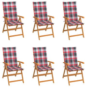 Garden chairs 6 pcs with red checkered cushions solid teak