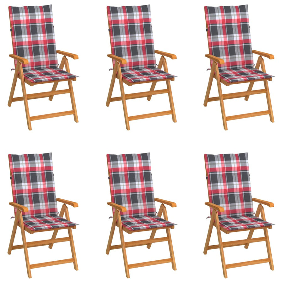 Tuinstoelen Met Rood Geruite Kussens Massief Teakhout 6 Rood ruitpatroon