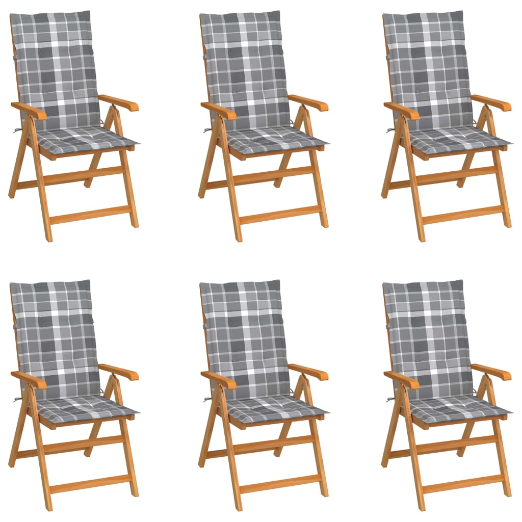 Tuinstoelen Met Grijs Geruite Kussens Massief Teakhout 6 Grijs ruitpatroon
