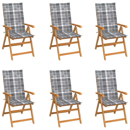 Tuinstoelen Met Grijs Geruite Kussens Massief Teakhout 6 Grijs ruitpatroon