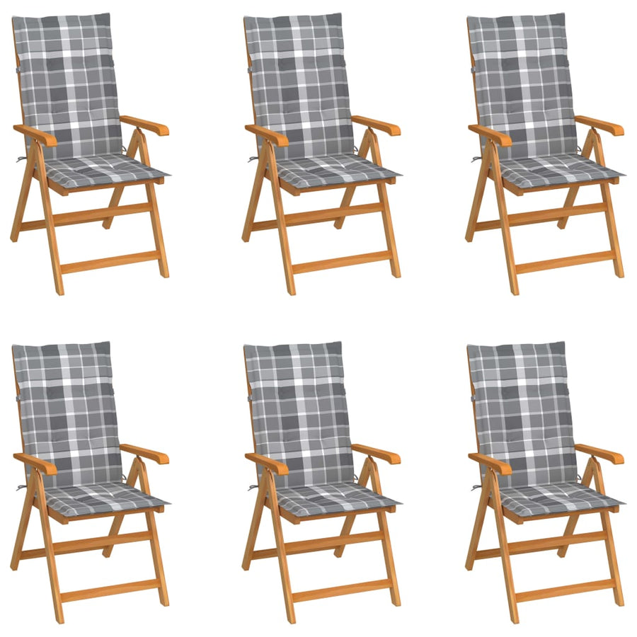 Tuinstoelen Met Grijs Geruite Kussens Massief Teakhout 6 Grijs ruitpatroon